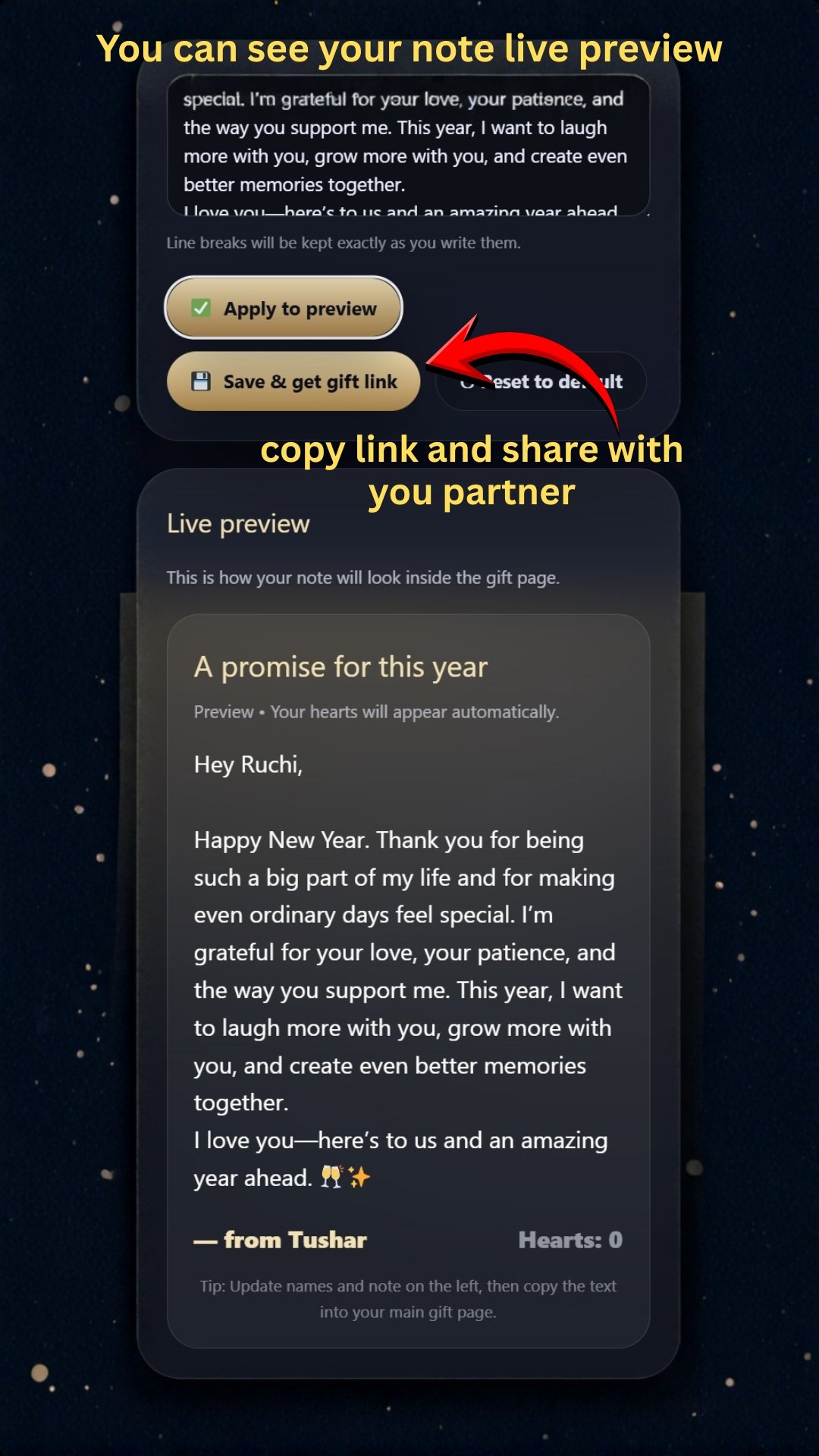 Save & Get Gift Link button