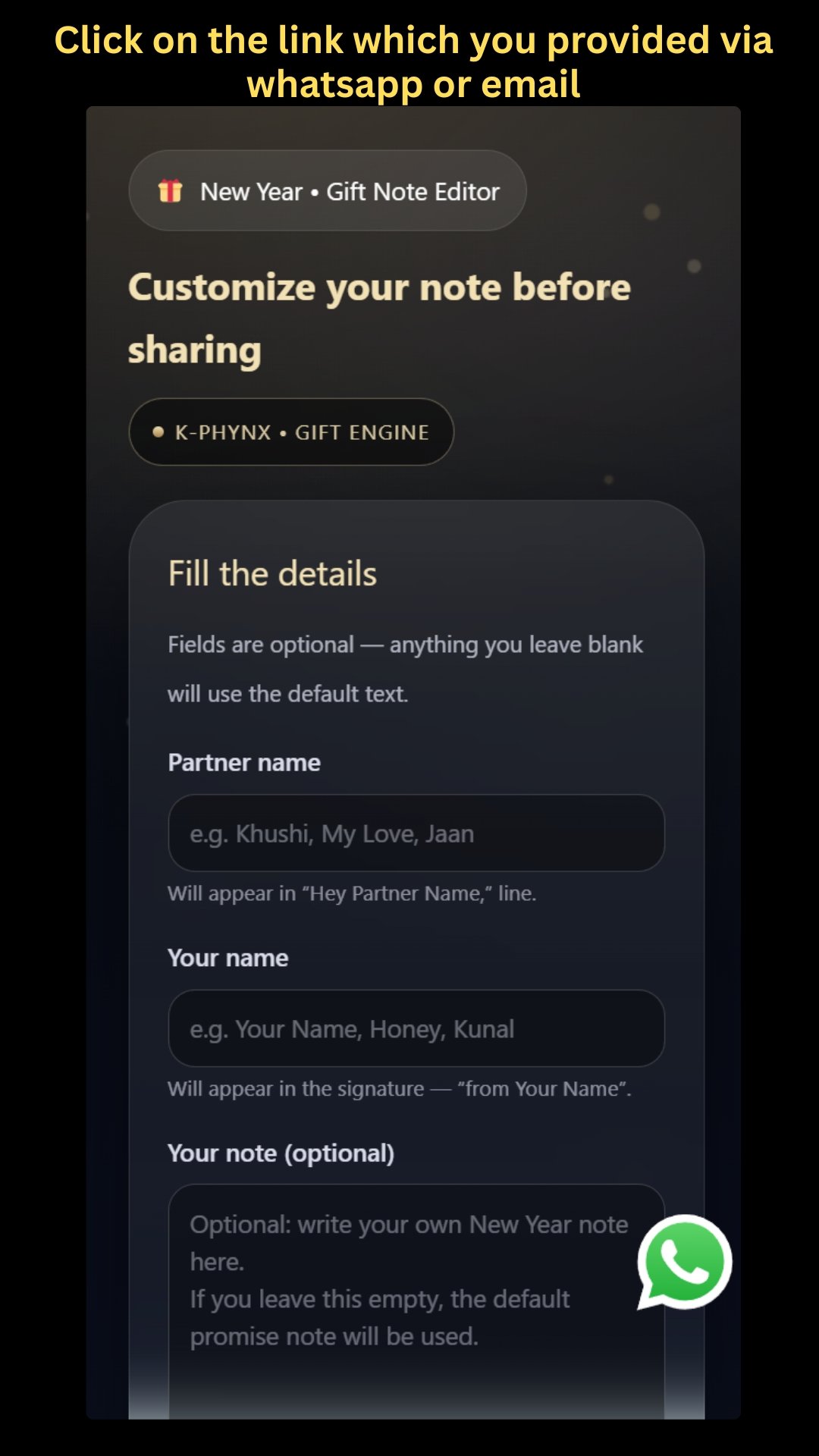 Open Gift Editor link
